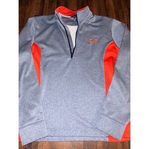 Under Armour Men‎ Gray Orange Quarter Zip Pullover Sweatshirt Size SM